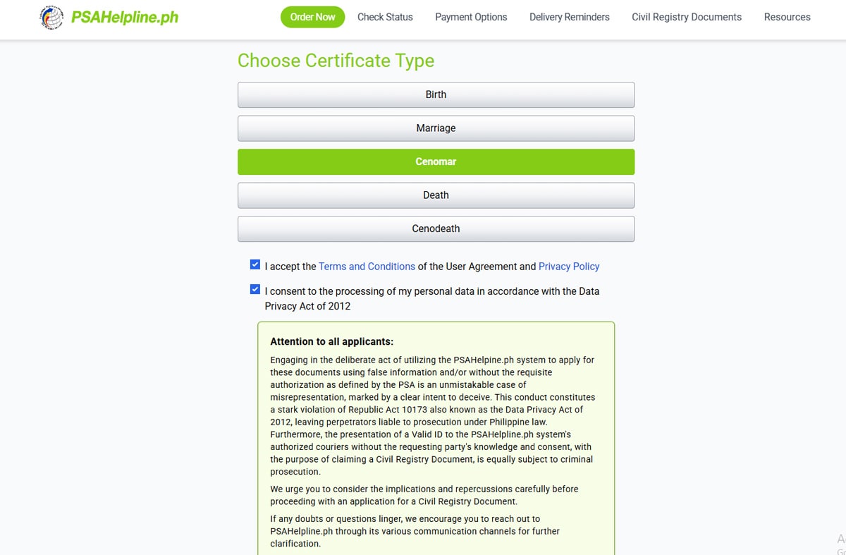 Get your QR-coded PSA Birth Certificate and PSA CENOMAR online.